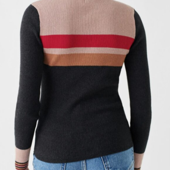 Faherty Mikki Organic Cotton & Cashmere Henley Sweater Multicolor Stripe M - Picture 2 of 5